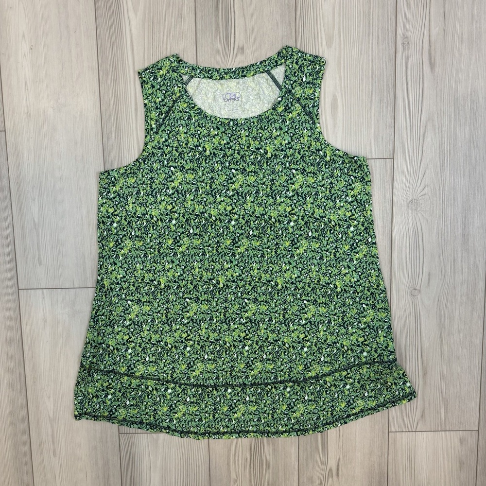 LOGO Layere By Lori Goldstein XL Green Printed Tank Top Stretch Knit Swing